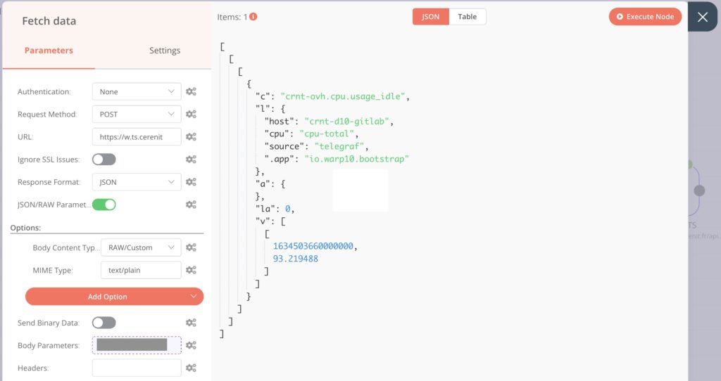 n8n Warp 10 http request node