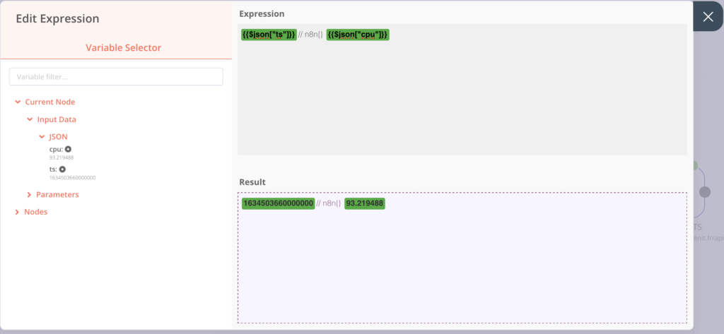 n8n Warp 10 set node 2 - expression